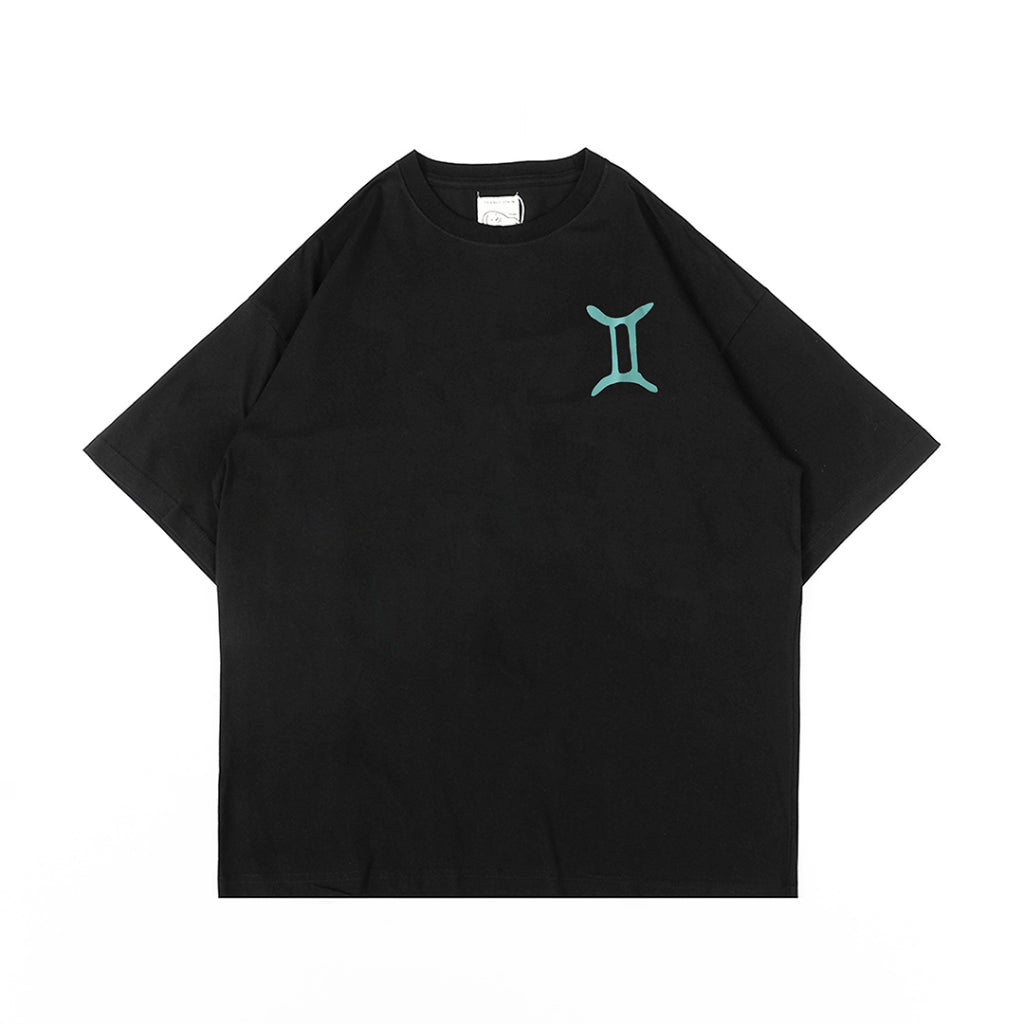 PEANUT STAIN - Gemini Zodiac Black Oversized Tshirt