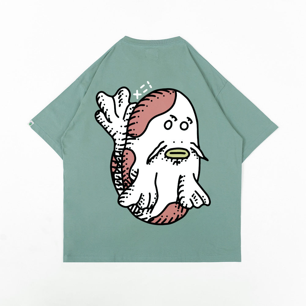 FOLDED CREATURES BY PEANUT STAIN - Folded Koi Green Oversized Tshirt