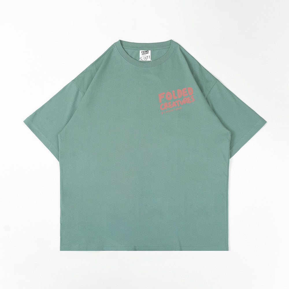 FOLDED CREATURES BY PEANUT STAIN - Folded Koi Green Oversized Tshirt