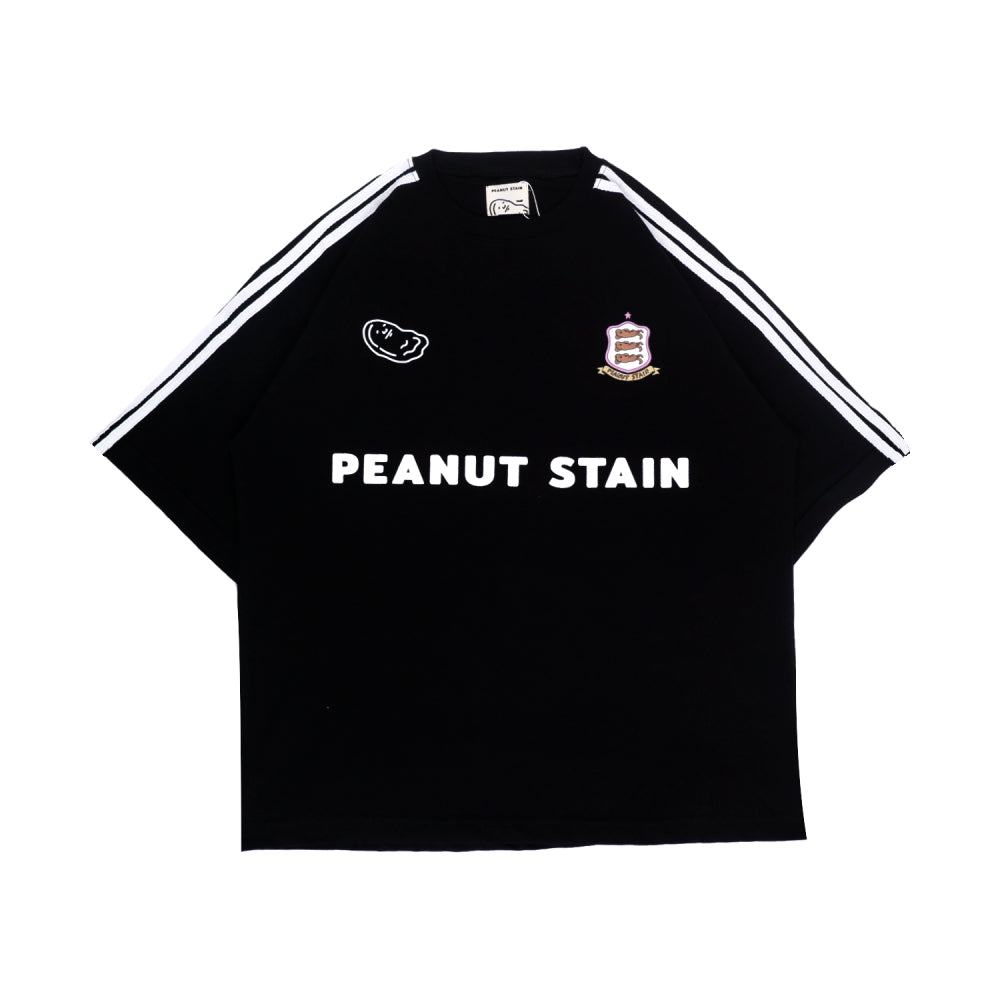 PEANUT STAIN - 4 Stripes Arm Black Oversized Tshirt