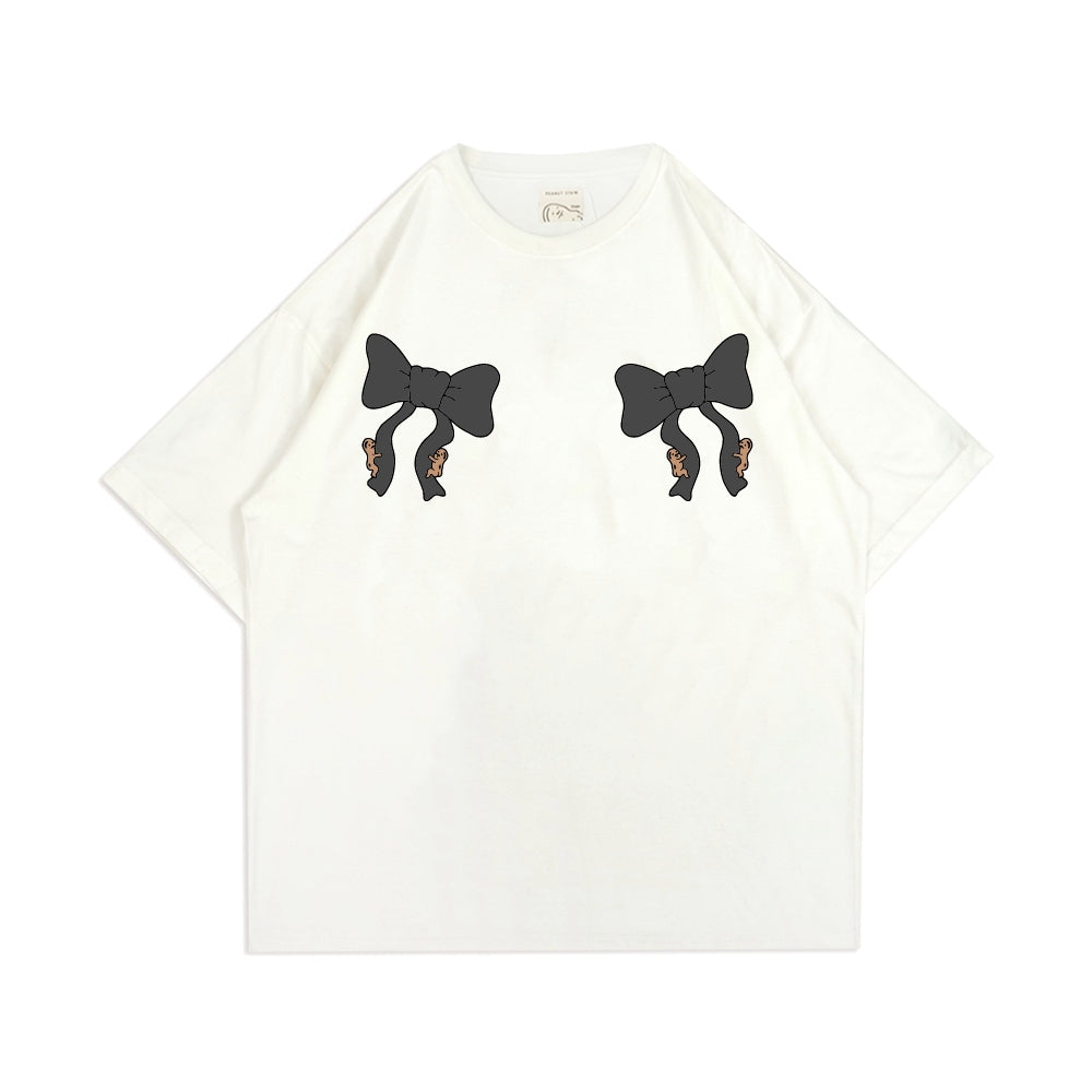PEANUT STAIN - Coquette Ribbon Ivory Oversized Tshirt