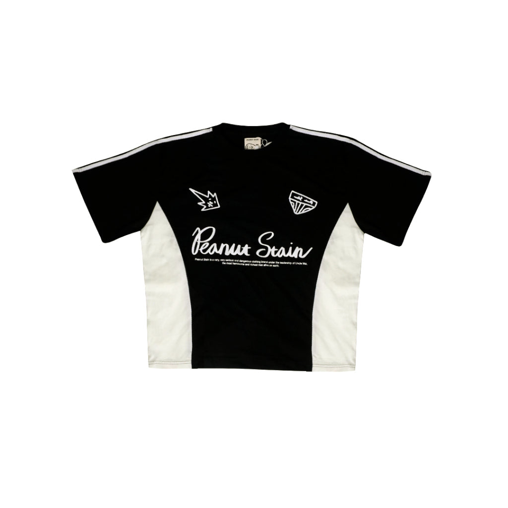 PEANUT STAIN - Active Duo Side Cursive Black Boxy Oversized Tshirt