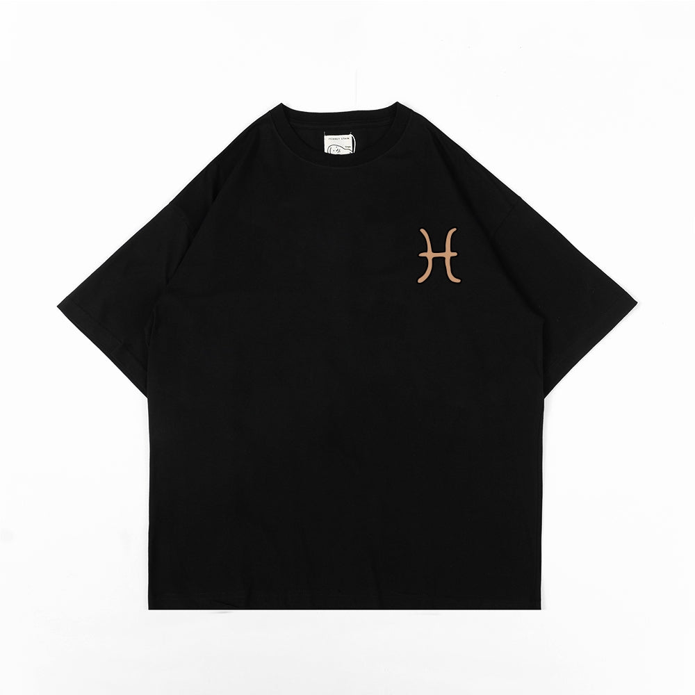 PEANUT STAIN - Pisces Zodiac Black Oversized Tshirt