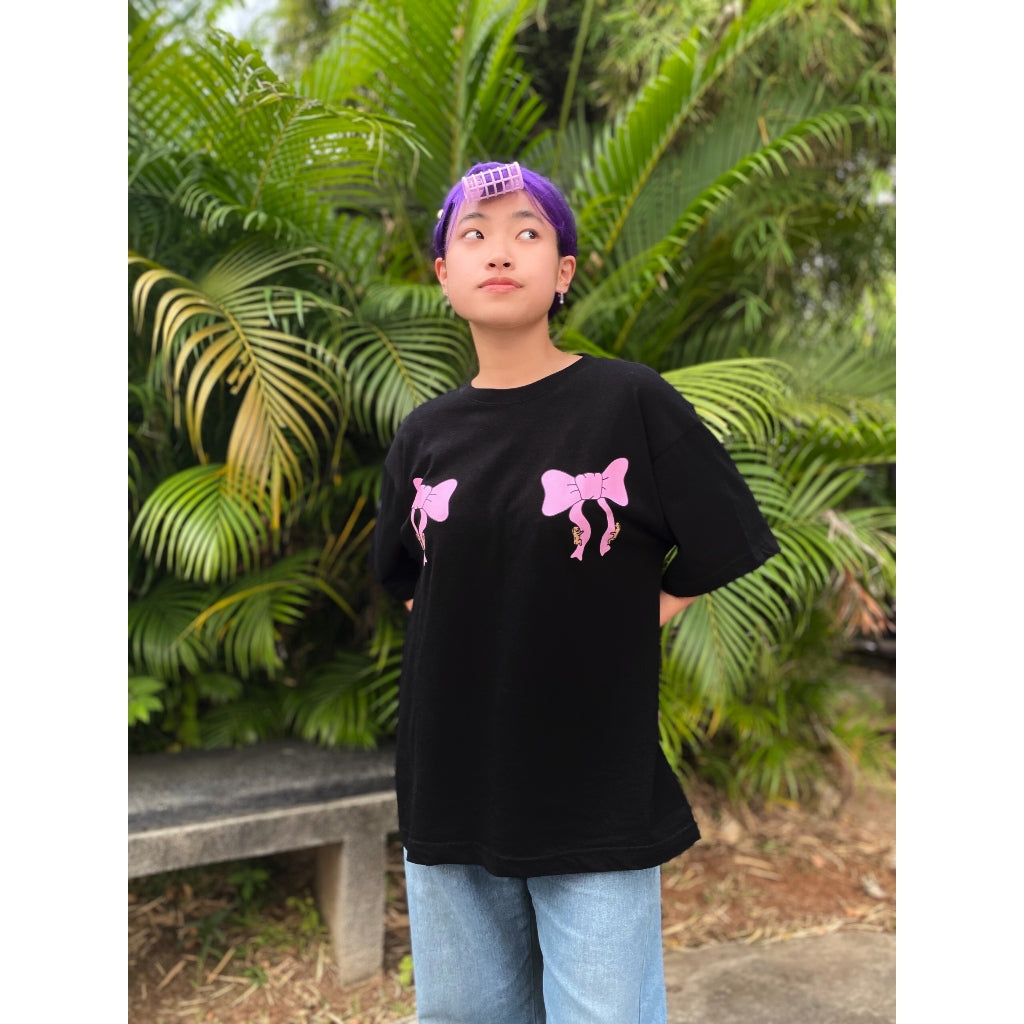 PEANUT STAIN - Coquette Ribbon Black Oversized Tshirt
