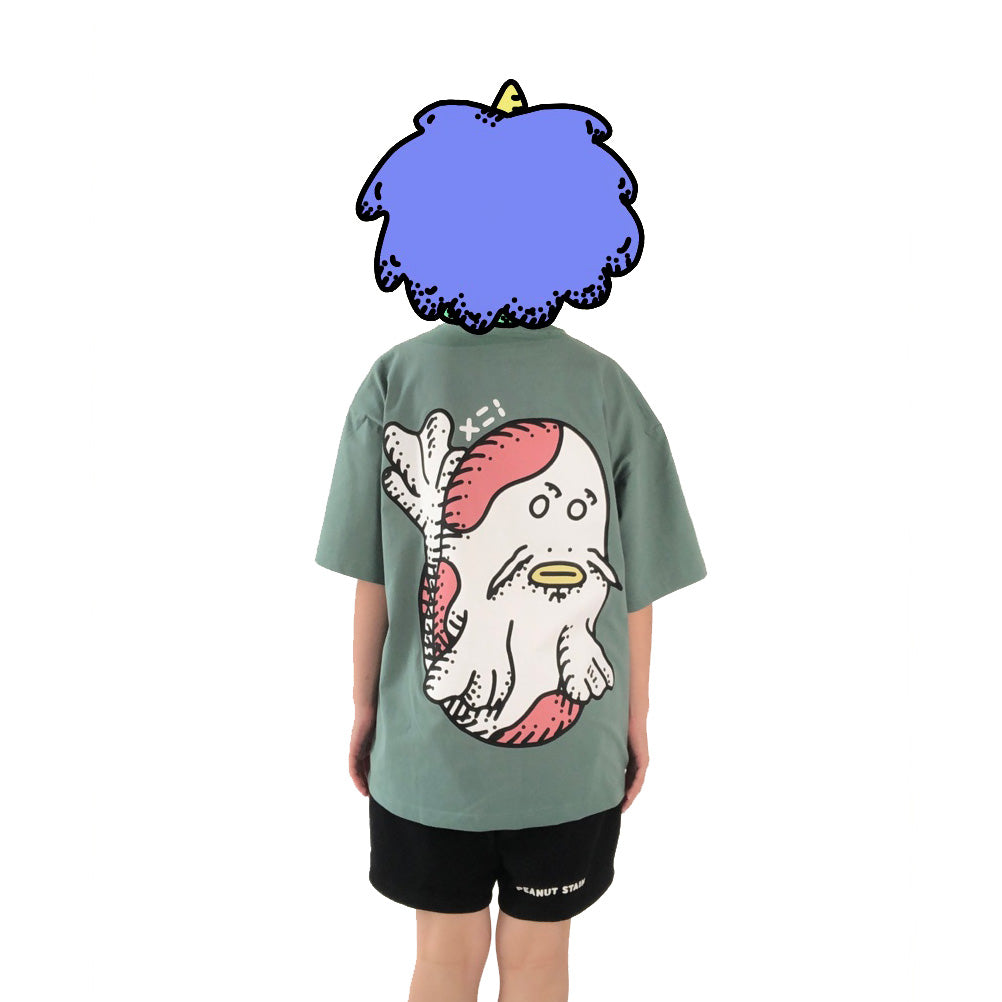FOLDED CREATURES BY PEANUT STAIN - Folded Koi Green Oversized Tshirt