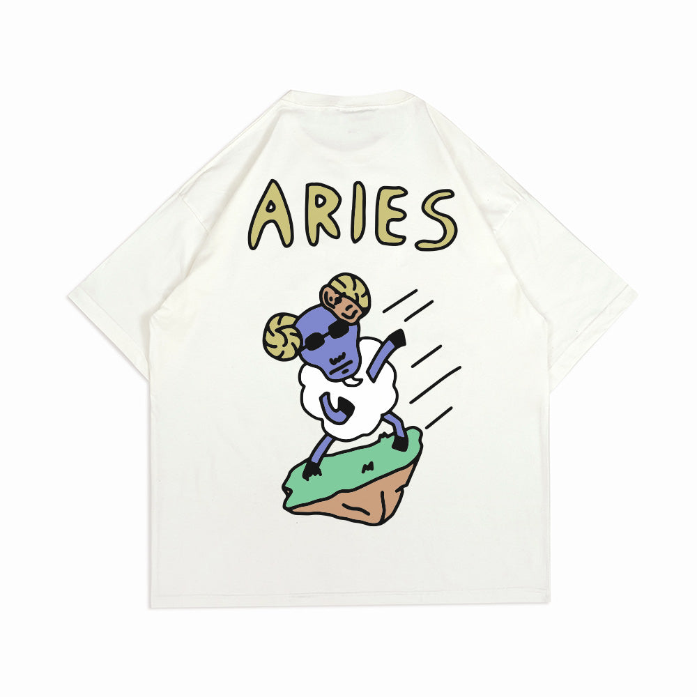 PEANUT STAIN - Aries Zodiac Ivory Oversized Tshirt