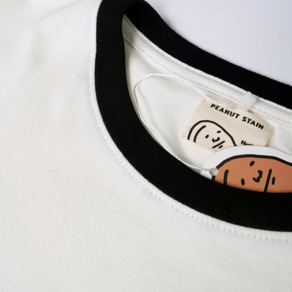 PEANUT STAIN - Active Cursive Ringer Ivory Boxy Oversized Tshirt