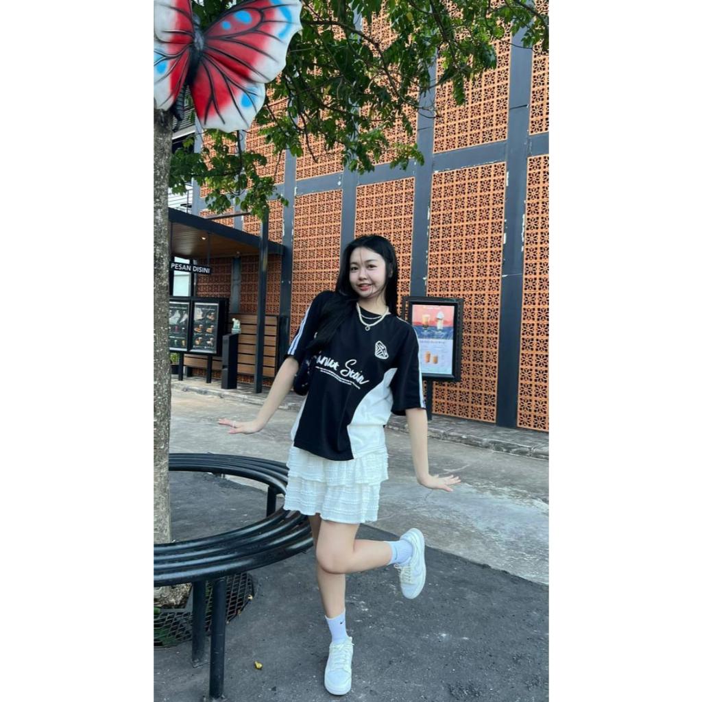 PEANUT STAIN - Active Duo Side Cursive Black Boxy Oversized Tshirt
