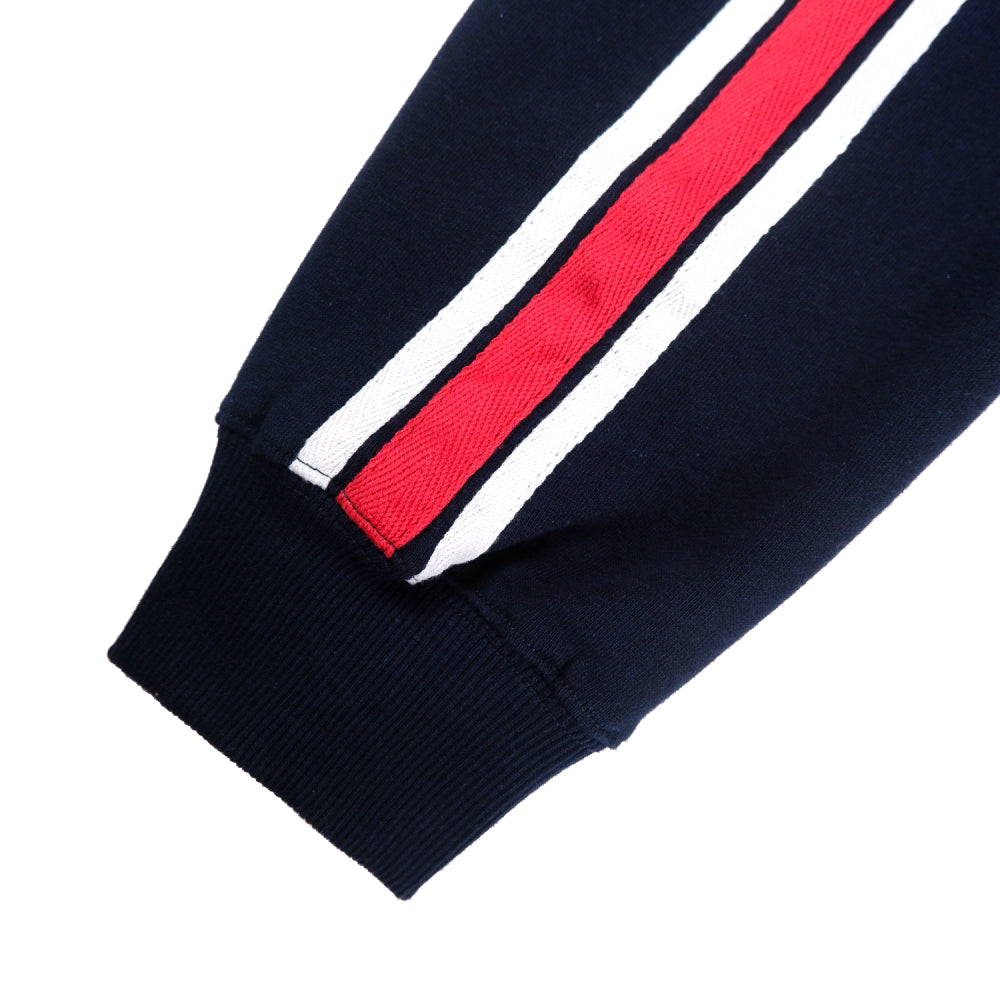 PEANUT STAIN - White Red Striped Arm Navy Oversized Crewneck