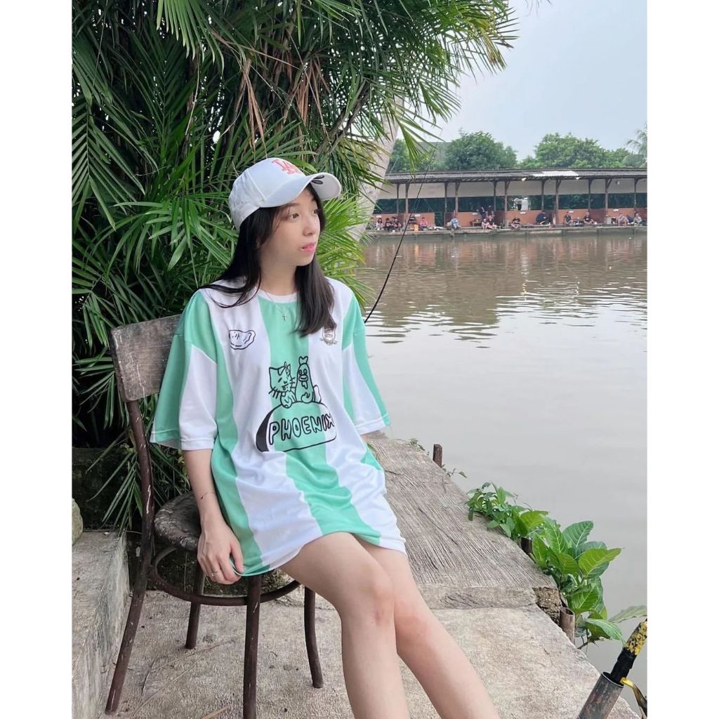 PEANUT STAIN - Home Striped Ten Green Oversized Jersey