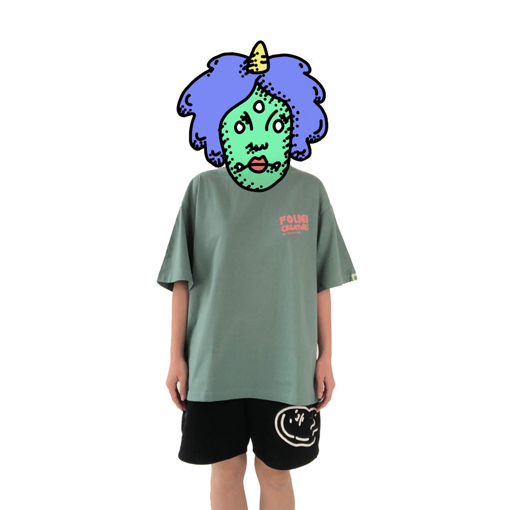 FOLDED CREATURES BY PEANUT STAIN - Folded Koi Green Oversized Tshirt