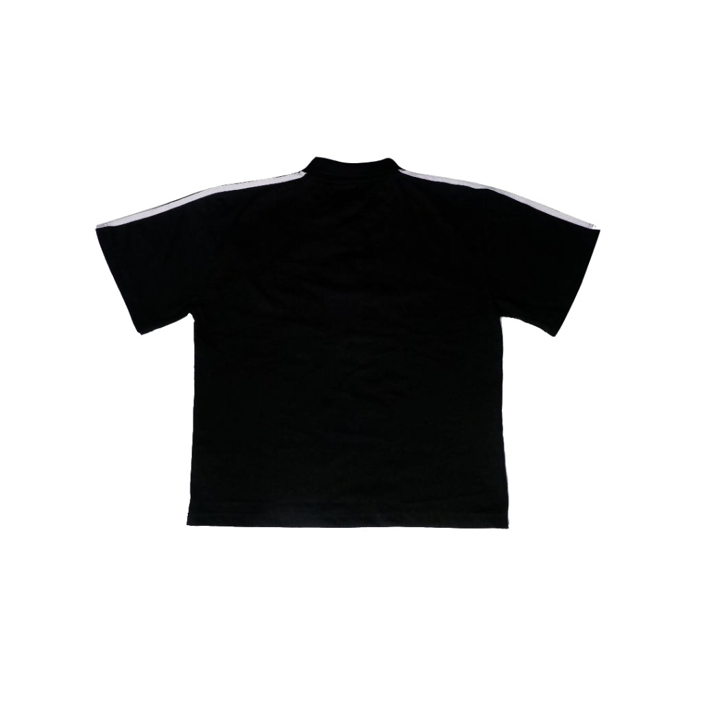 PEANUT STAIN - Active White Striped Arm Black Boxy Oversized Polo