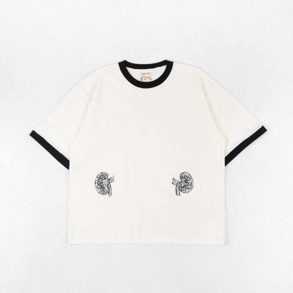 PEANUT STAIN - Internal conflict kidney ringer ivory boxy oversized tshirt