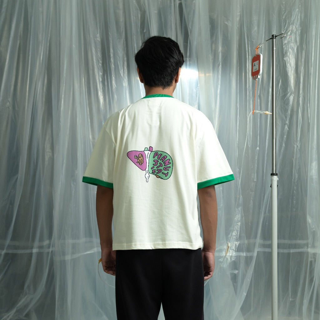 PEANUT STAIN - Internal conflict liver ringer ivory boxy oversized tshirt