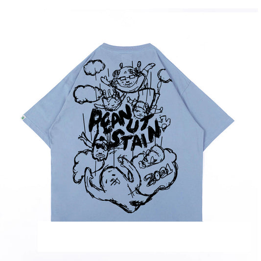 PEANUT STAIN - Sky Diving dusty blue boxy oversized tshirt