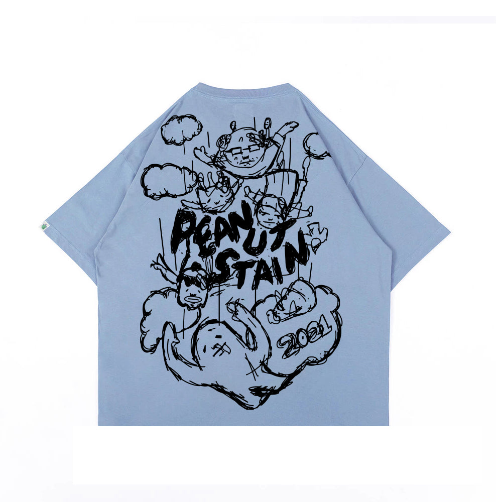 Boxy Oversized Tshirt Sky Diving Dusty Blue Peanut Stain | Kaos | Unisex