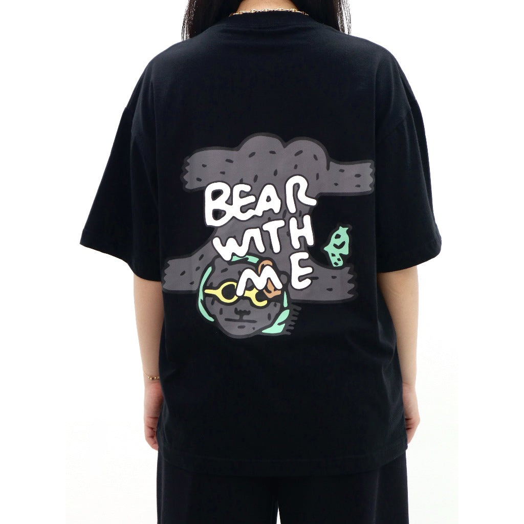 PEANUT STAIN - Not Sleeping Bear With Me Black Oversized Tshirt