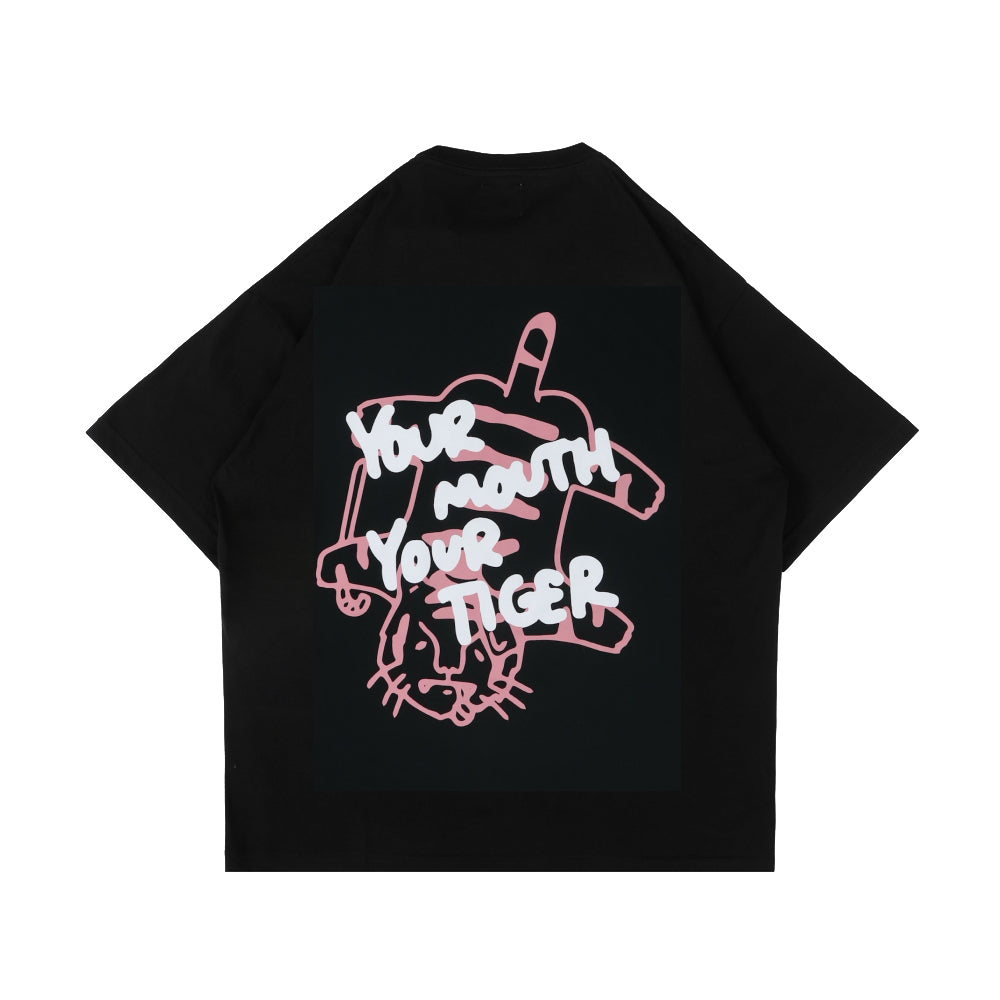 PEANUT STAIN - Not Sleeping Your Mouth Your Tiger Black Oversized Tshirt