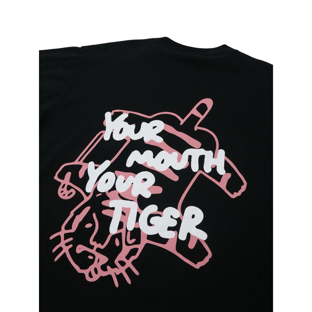 PEANUT STAIN - Not Sleeping Your Mouth Your Tiger Black Oversized Tshirt