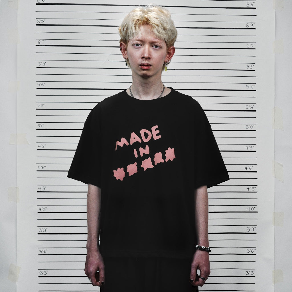 PEANUT STAIN - Fakenut Stain Made In Asterisk Black Boxy Oversized Tshirt