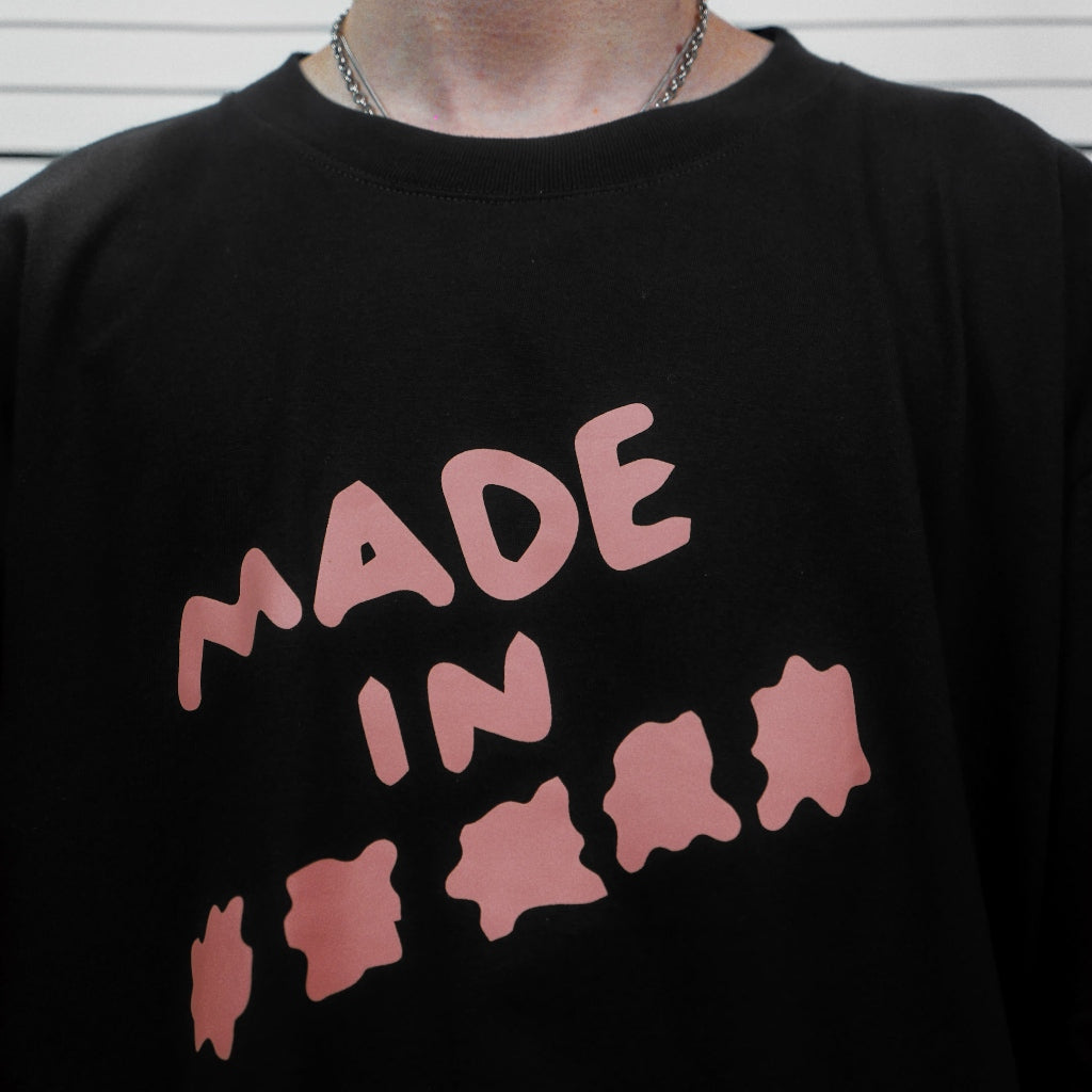 PEANUT STAIN - Fakenut Stain Made In Asterisk Black Boxy Oversized Tshirt