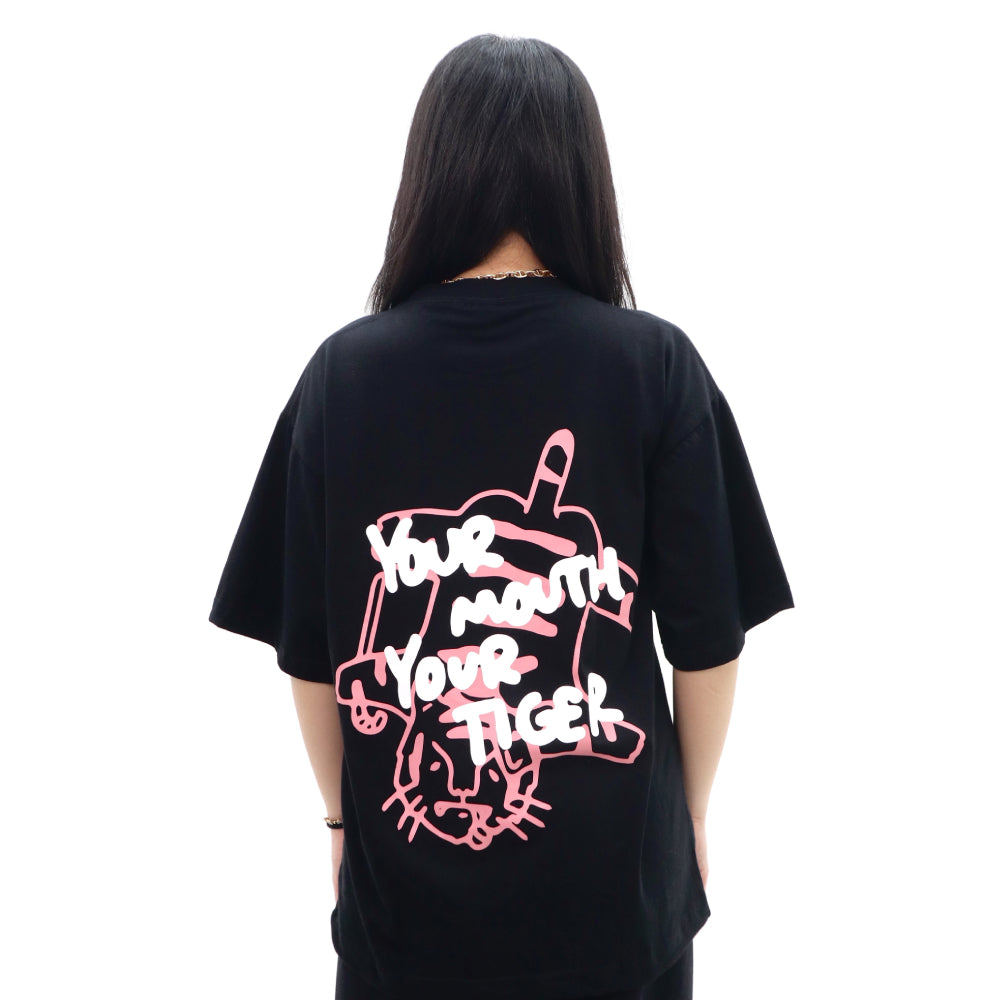 PEANUT STAIN - Not Sleeping Your Mouth Your Tiger Black Oversized Tshirt