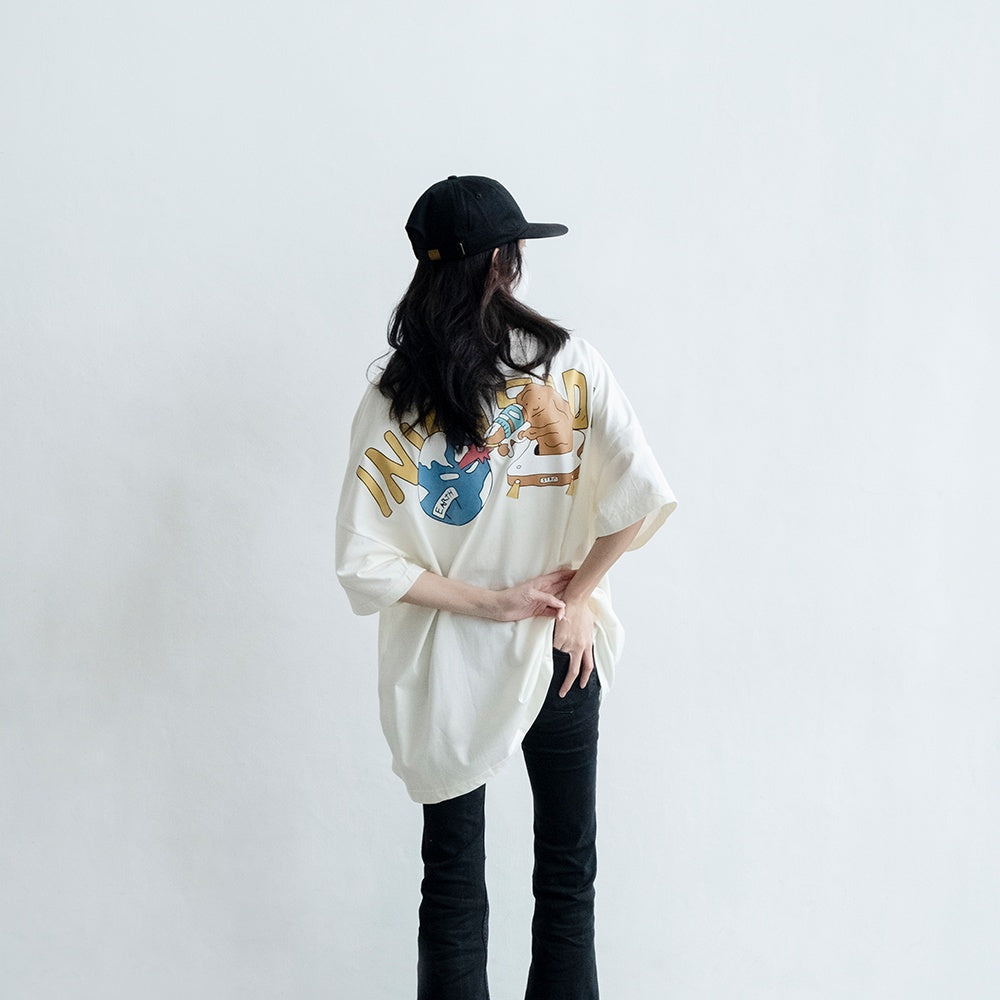 PEANUT STAIN - Invasion Ivory Wide Shoulder Oversized Tshirt
