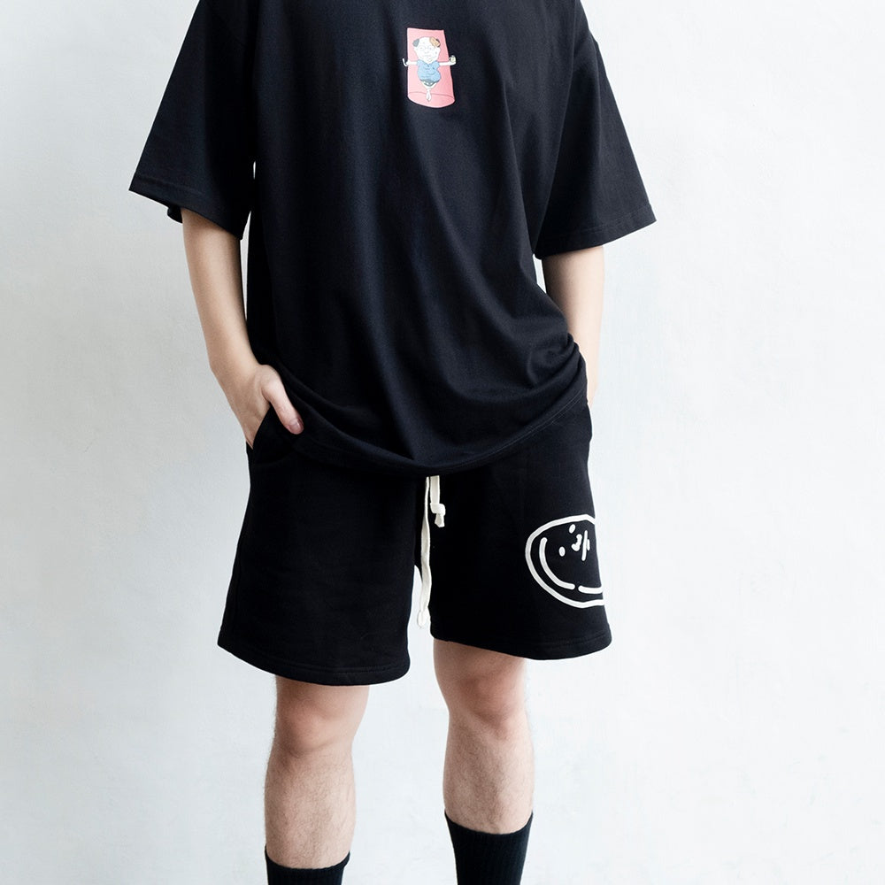 PEANUT STAIN - Hiding Peanut Black Oversized Shorts