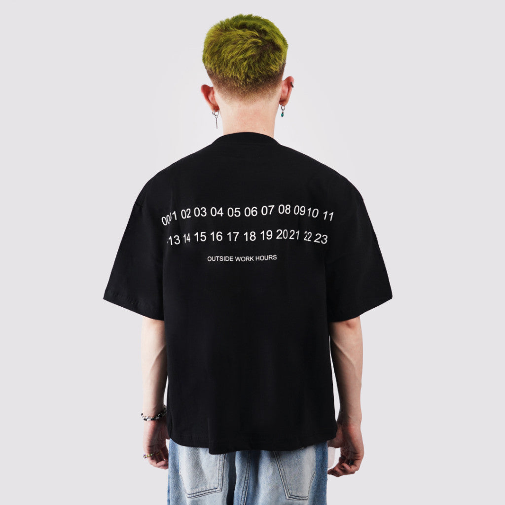 Boxy Oversized Tshirt Overtime Black Outside Work Hours | Kaos | Unisex