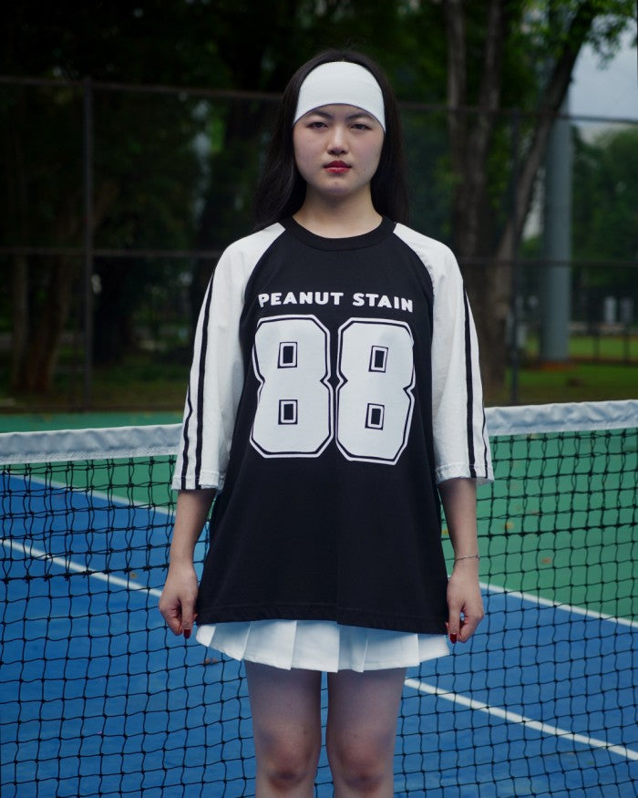 PEANUT STAIN - Old Money Eighty Eight Duo Side Black Boxy Oversized Tshirt