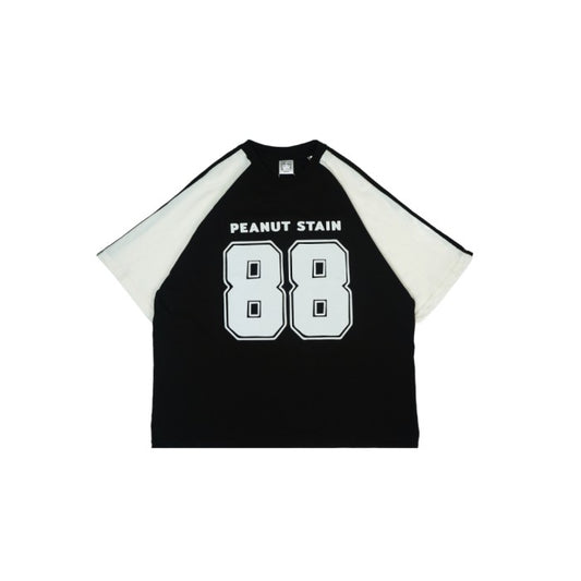PEANUT STAIN - Old Money Eighty Eight Duo Side Black Boxy Oversized Tshirt