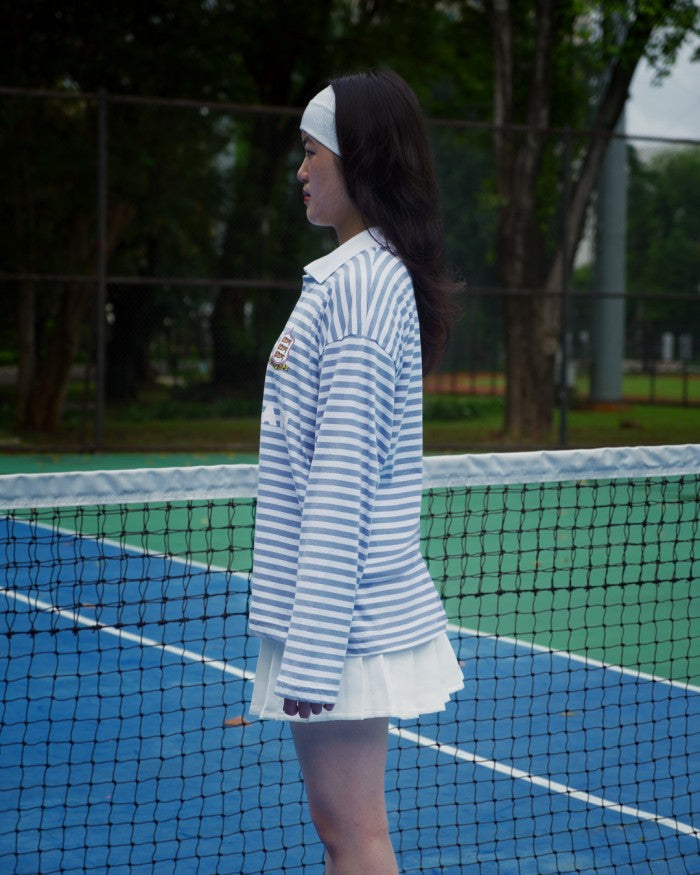 PEANUT STAIN - Old Money Blue Line Boxy Oversized Long Slevee Tshirt