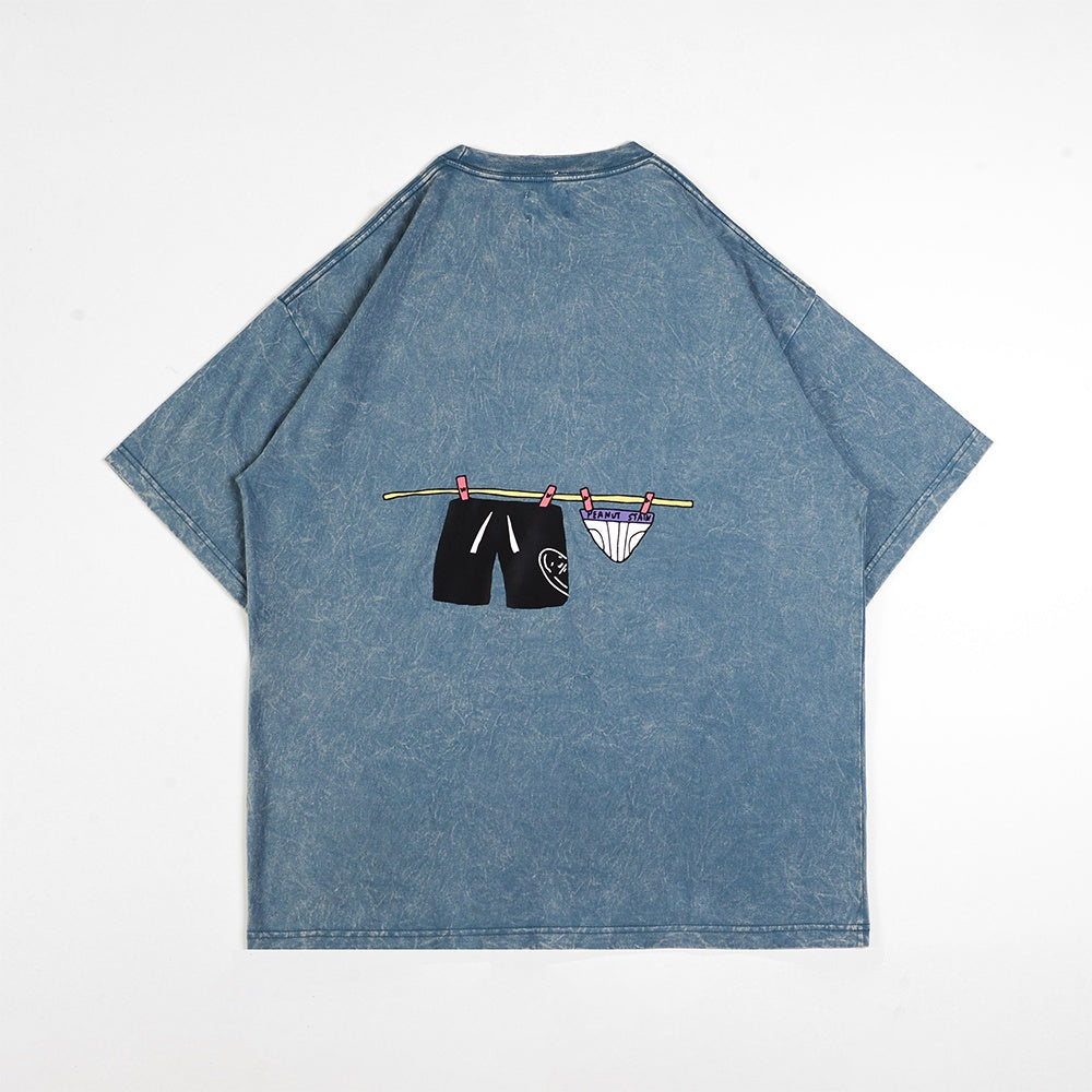 Oversized Tshirt Hang Out To Dry Dusty Washed Blue Peanut Stain | Kaos | Unisex