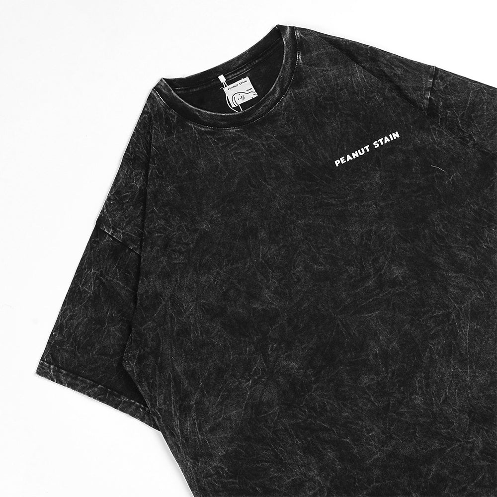 PEANUT STAIN - Big Logo Washed Black Oversized Tshirt