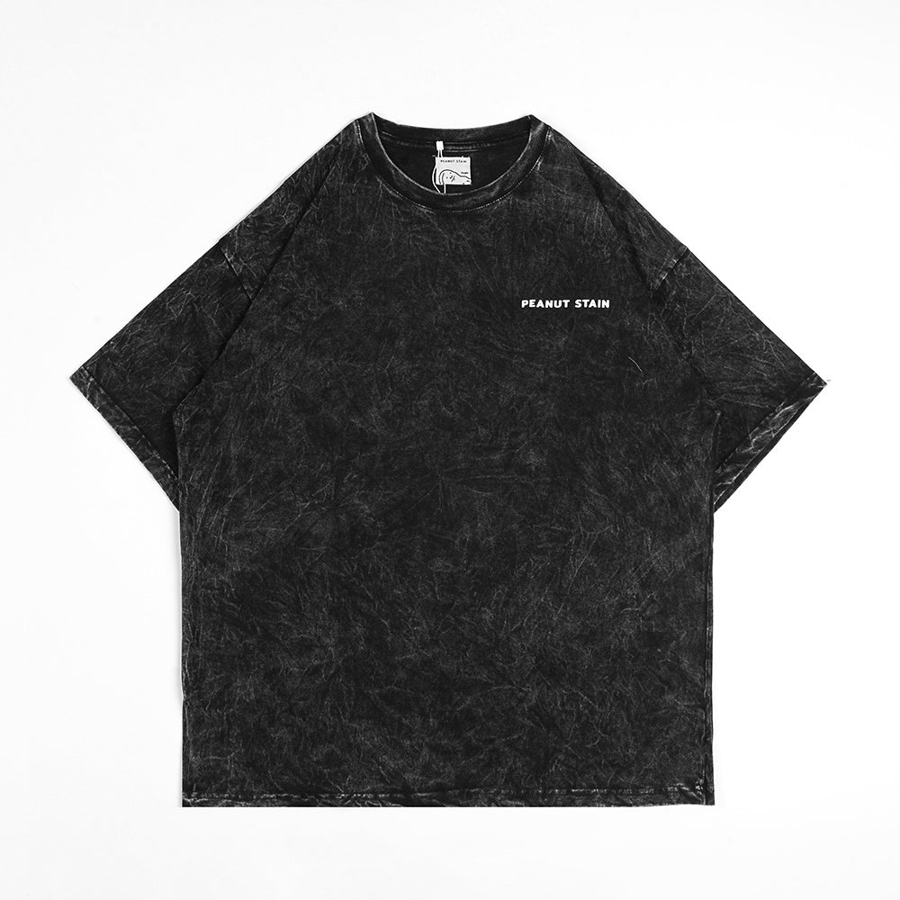 PEANUT STAIN - Big Logo Washed Black Oversized Tshirt