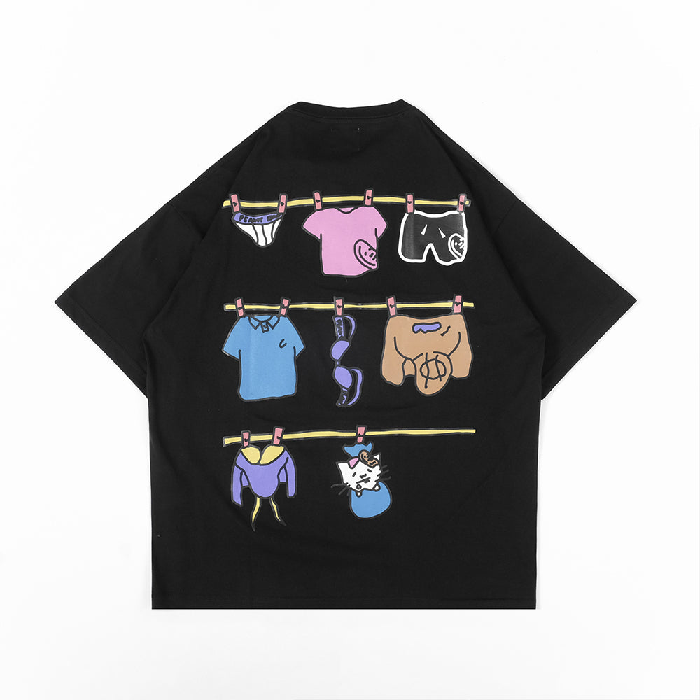 PEANUT STAIN - Clothesline Black Oversized Tshirt