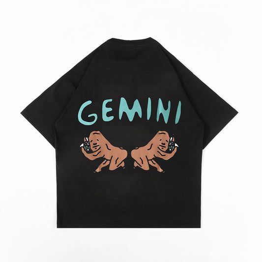 PEANUT STAIN - Gemini Zodiac Black Oversized Tshirt