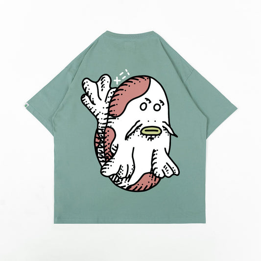 FOLDED CREATURES BY PEANUT STAIN - Folded Koi Green Oversized Tshirt
