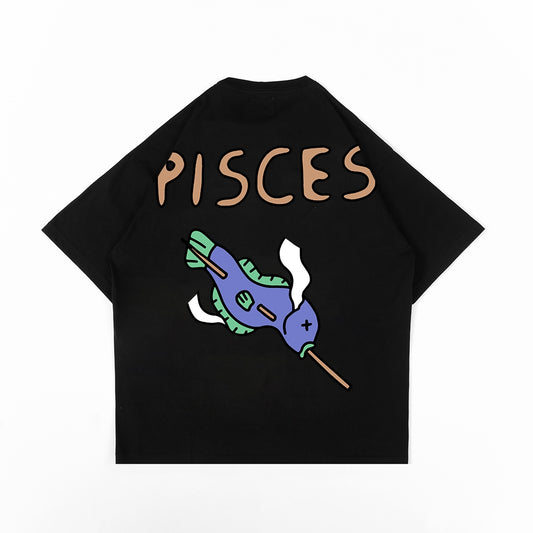 PEANUT STAIN - Pisces Zodiac Black Oversized Tshirt