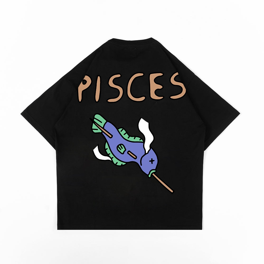 PEANUT STAIN - Pisces Zodiac Black Oversized Tshirt
