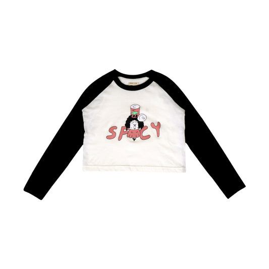 PEANUT STAIN -  Spicy Raglan Black Crop Top Tshirt