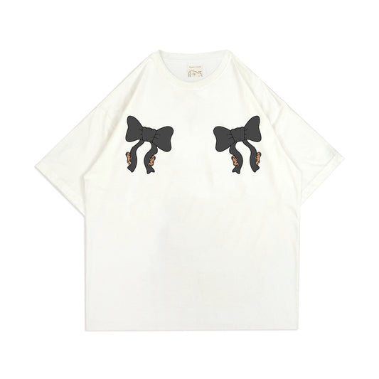 PEANUT STAIN - Coquette Ribbon Ivory Oversized Tshirt