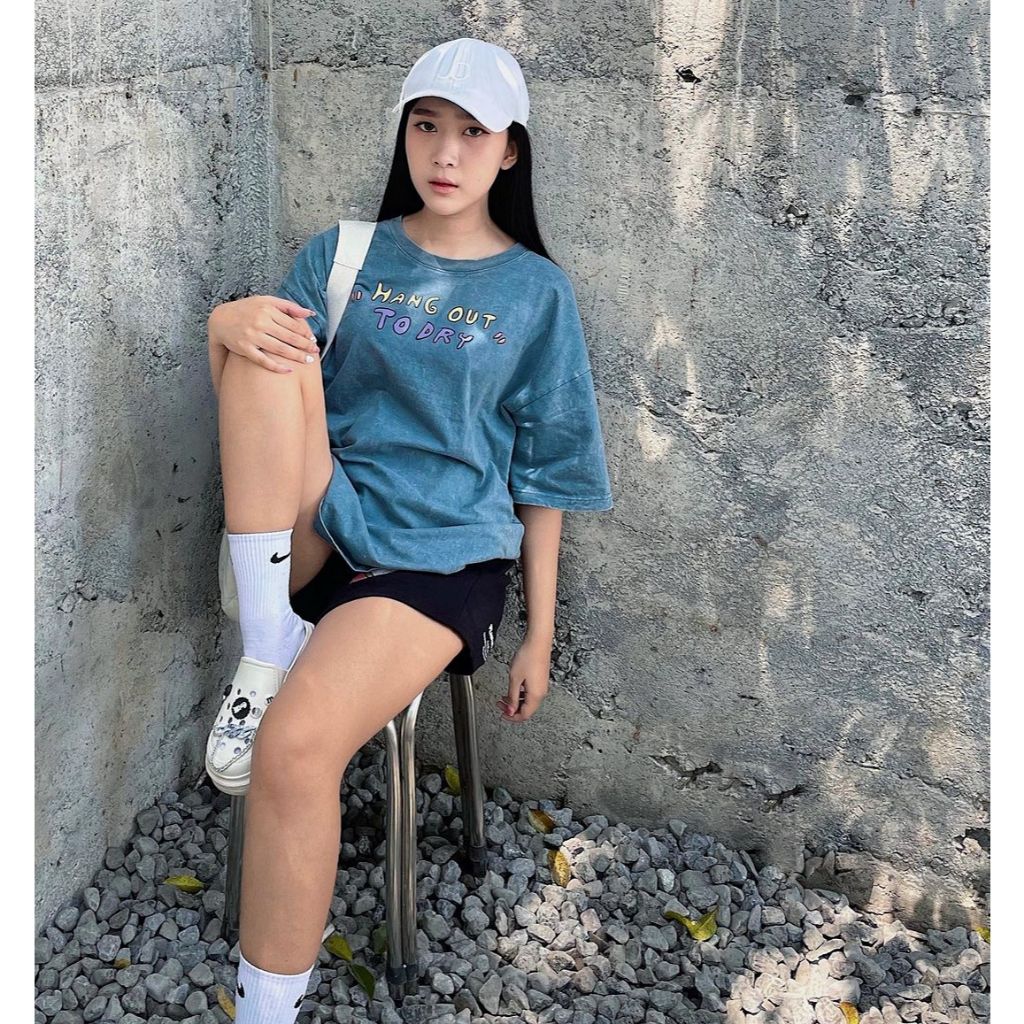 PEANUT STAIN - Hang Out To Dry Washed Blue Oversized Tshirt
