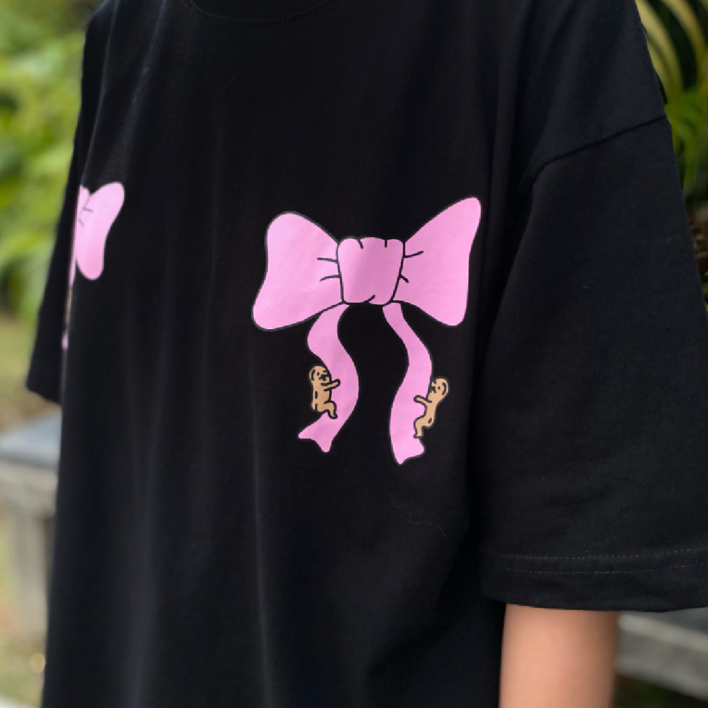 PEANUT STAIN - Coquette Ribbon Black Oversized Tshirt