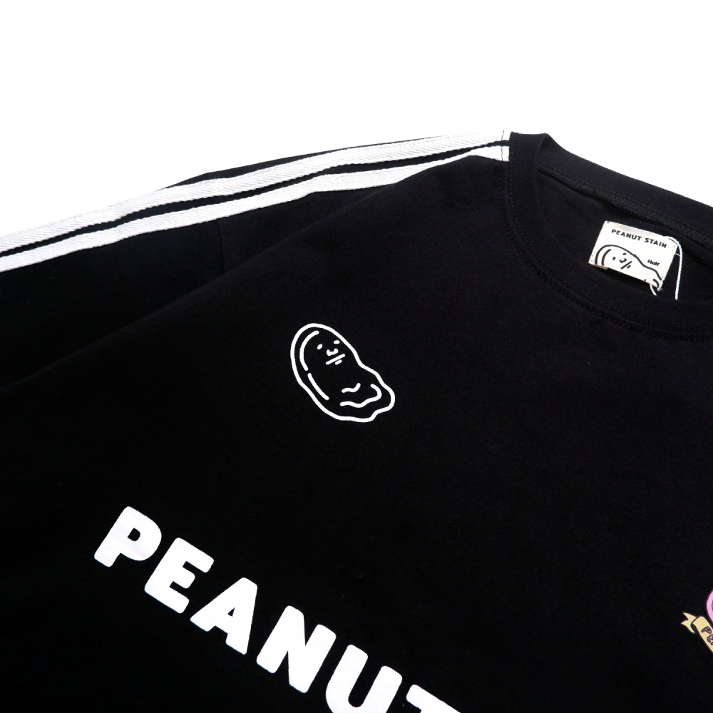 PEANUT STAIN - 4 Stripes Arm Black Oversized Tshirt