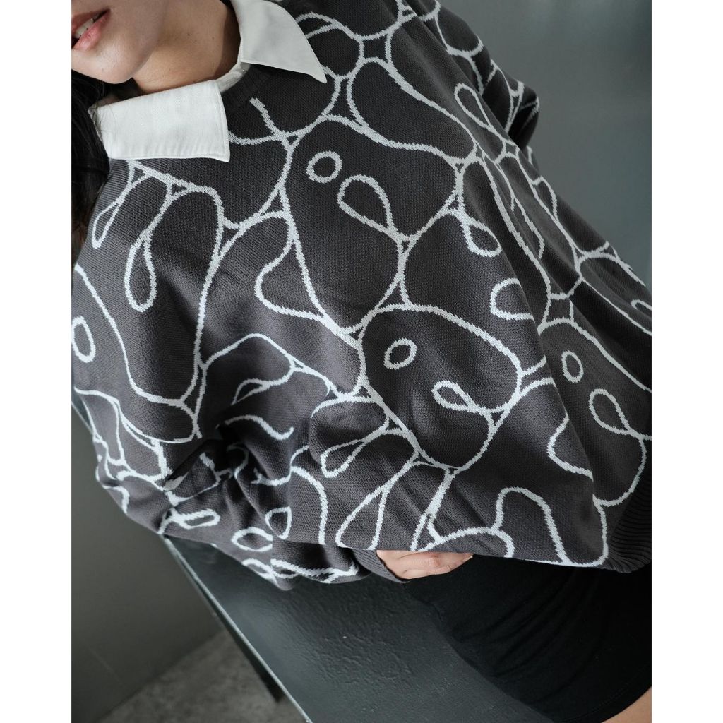PEANUT STAIN - All Over Grey Oversized Knit Sweater