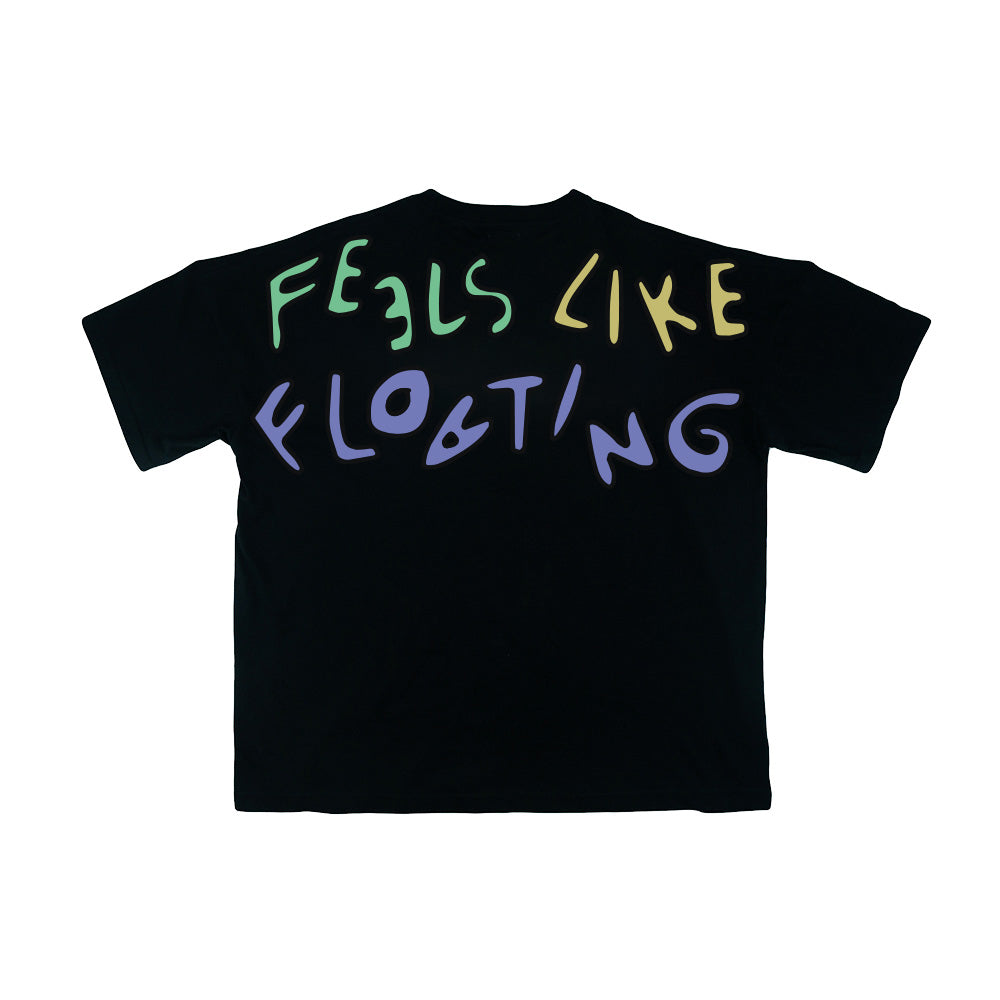 PEANUT STAIN - Feels Like FLoating Black Wide Shoulder Oversized Tshirt