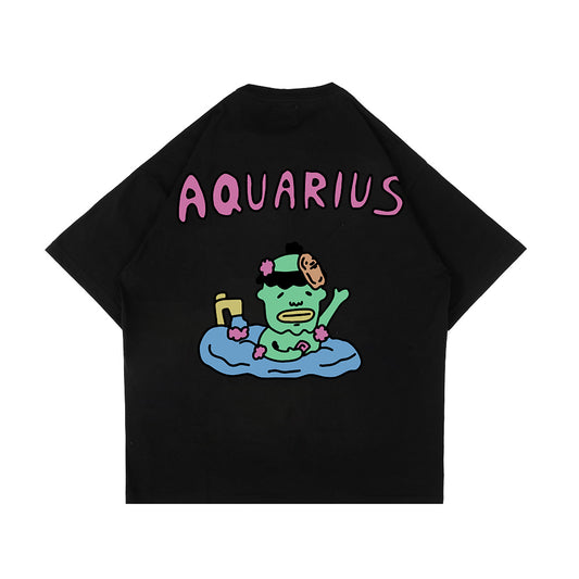 PEANUT STAIN - Aquarius Zodiac Black Oversized Tshirt