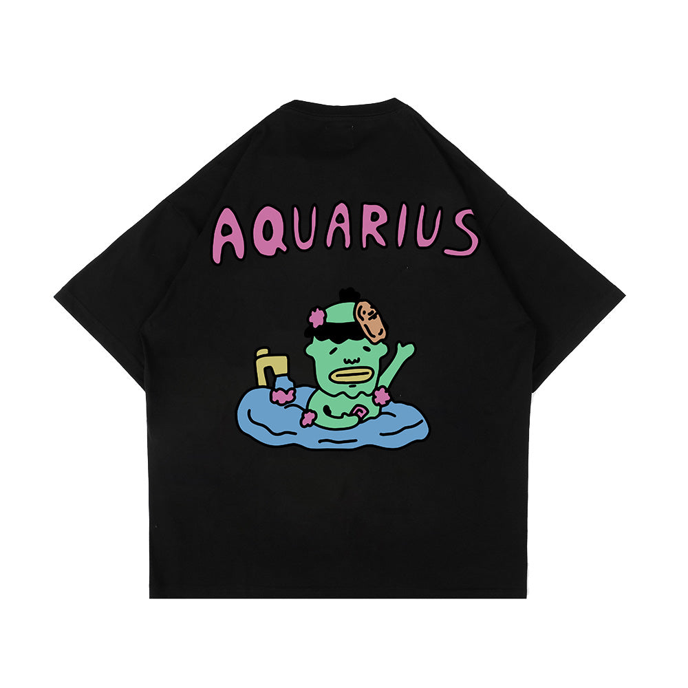 PEANUT STAIN - Aquarius Zodiac Black Oversized Tshirt