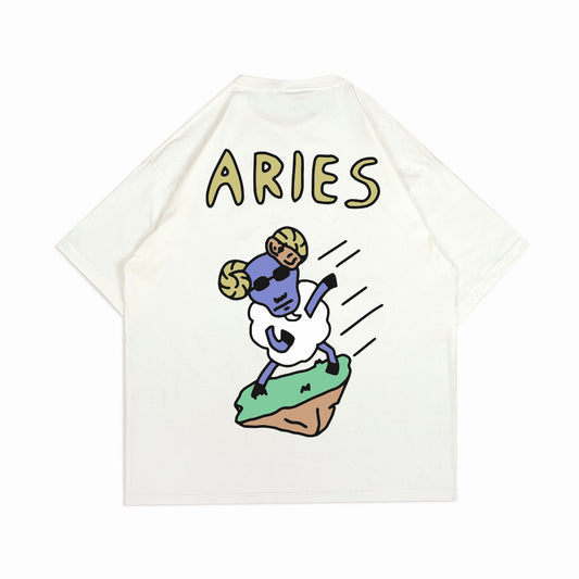 PEANUT STAIN - Aries Zodiac Ivory Oversized Tshirt